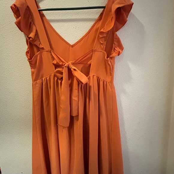 SHEIN Orange Midi Dress with Ruffle Sleeves - Picture 3 of 5